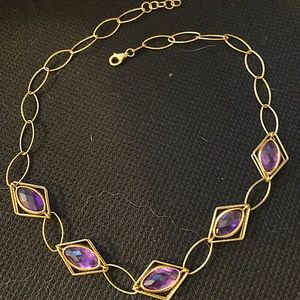 14K gold link necklace with amethysts